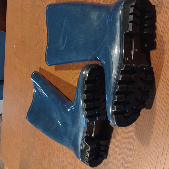 NWOT NICOLE MILLER NEW YORK Navy Blue 🔵 Pull-up Rubber Rain Boots. Size 9 - Picture 5 of 8